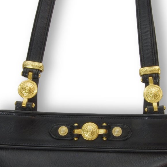 🎈2X HOST PICK 🎈Versace Couture Sunburst Medallion Black Leather Zip Bag - Picture 2 of 14